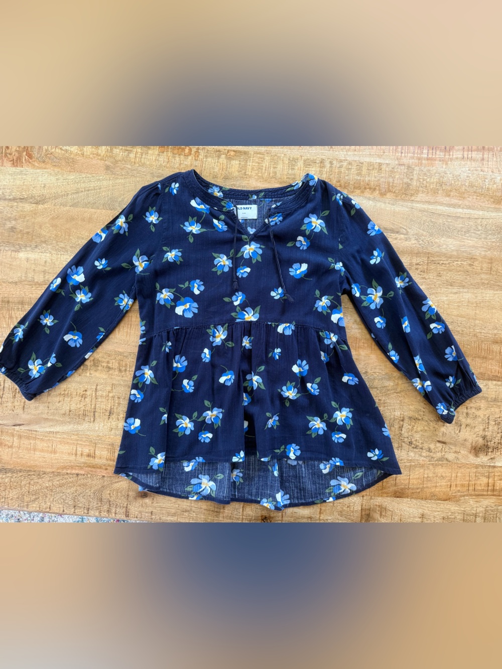 Old Navy Floral Babydoll Peplum Blouse XL Blue Long Sleeve Cottagecore Fall